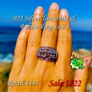 925 Sterling Silver Tanzanite & Rubies ring! Size 9